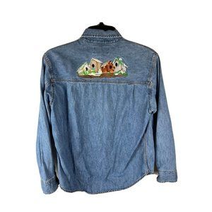 Levi Strauss Denim Button Down Shirt Embroidered Seasonal Birdhouses Size Medium